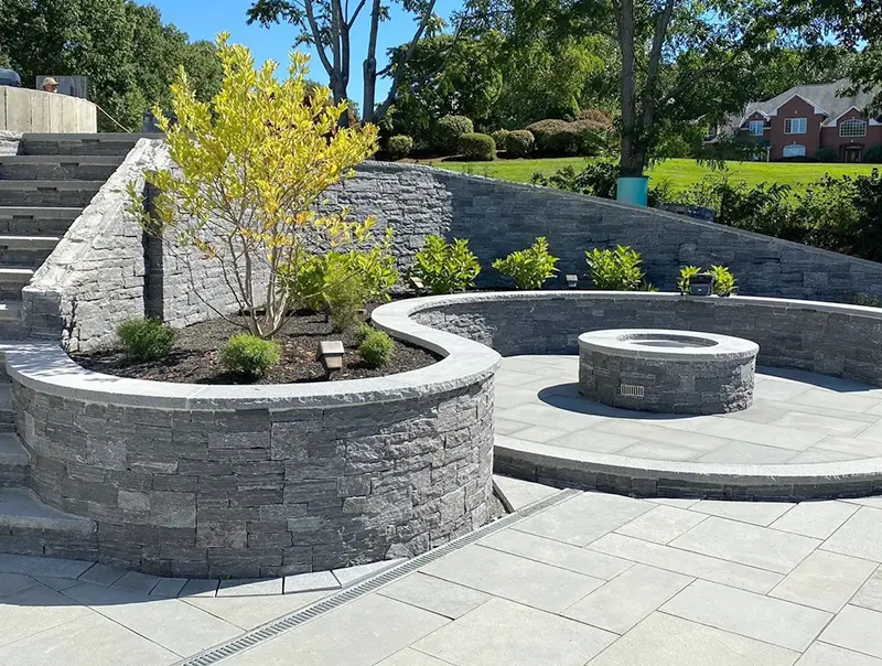 intricate retaining wall and steps